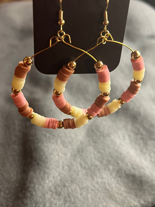 Heishi and Gold bead Memory Wire Hoop Earrings