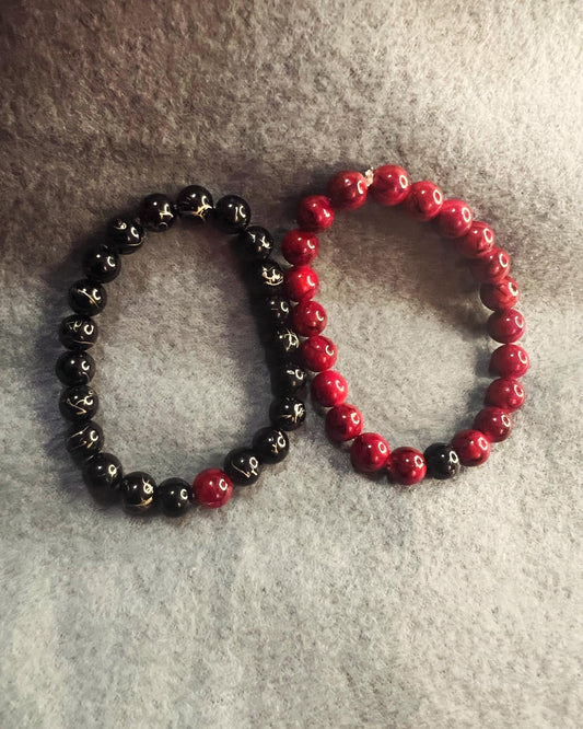 Black Jasper and Dyed Quartz Red bracelets