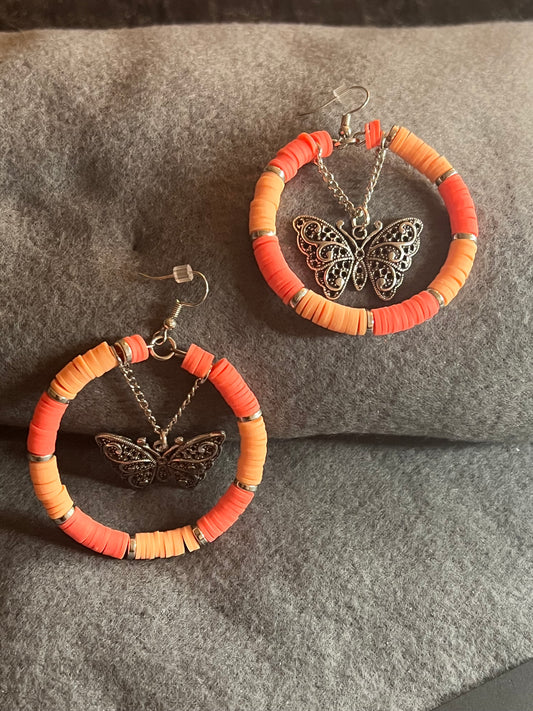 Orange icicle butterfly dream hoop earrings