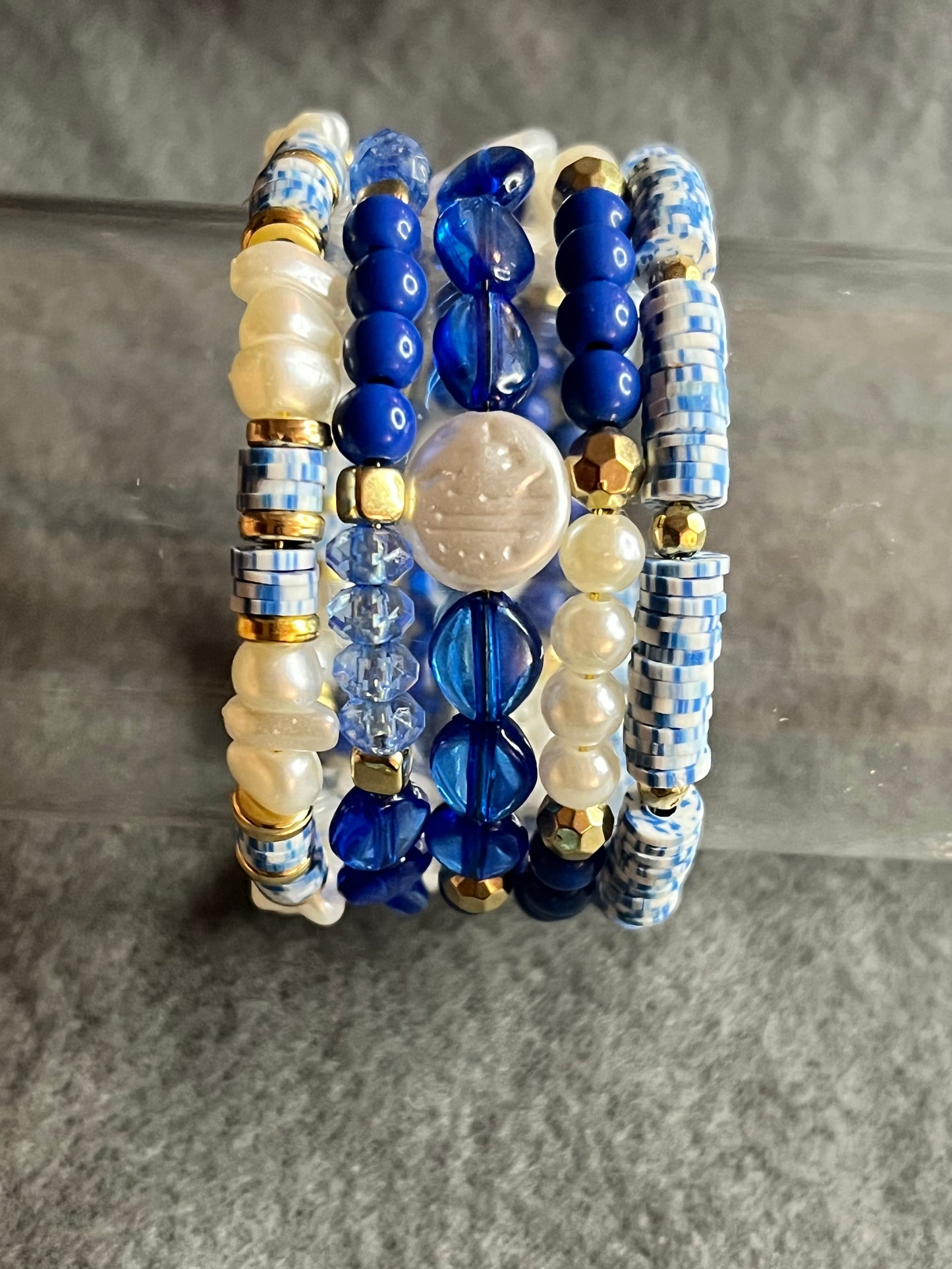 Blue And White Memory Wire Wrap Bracelet