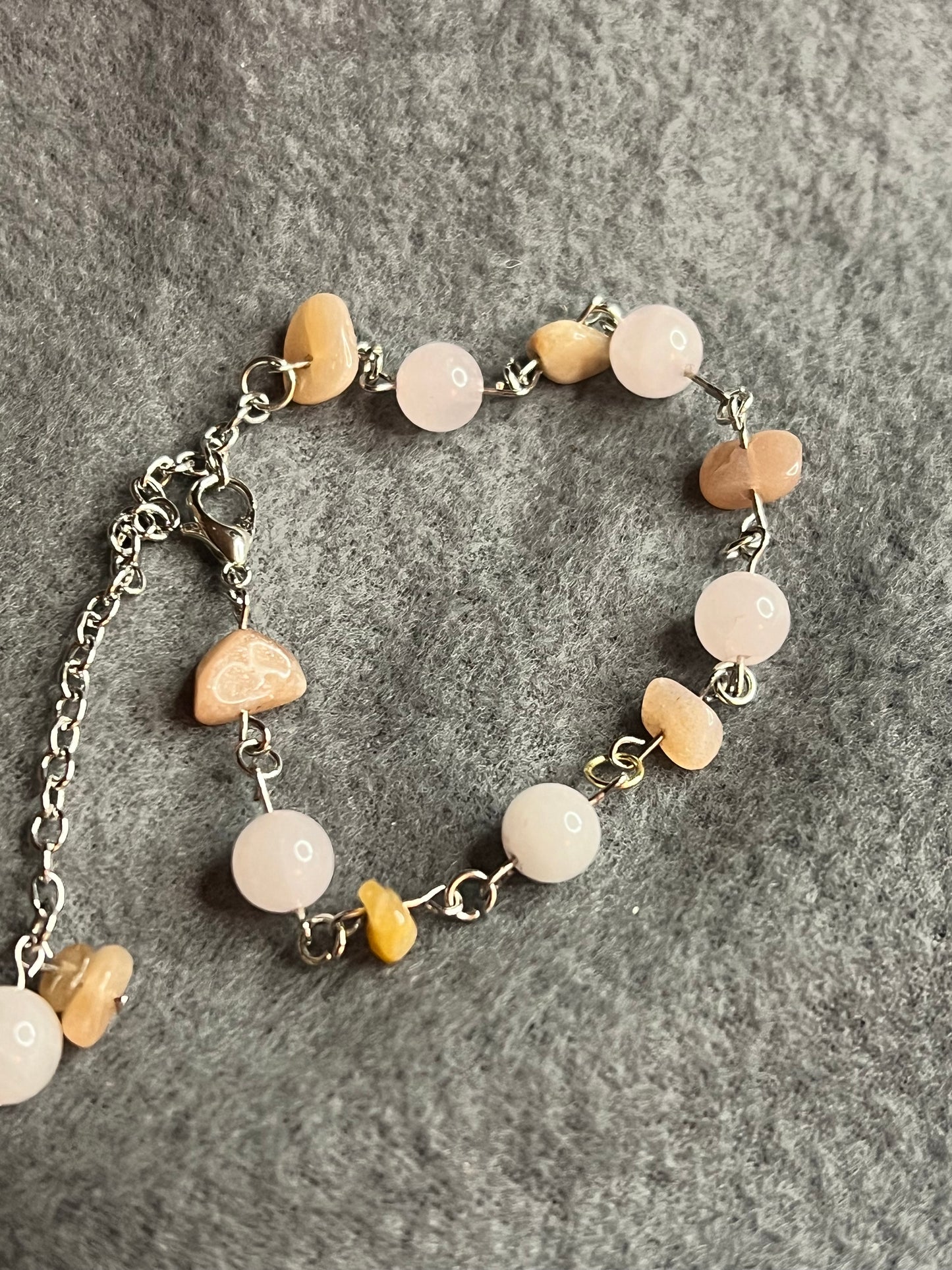 Sunstone and Rose Quartz Cluster Bracelet