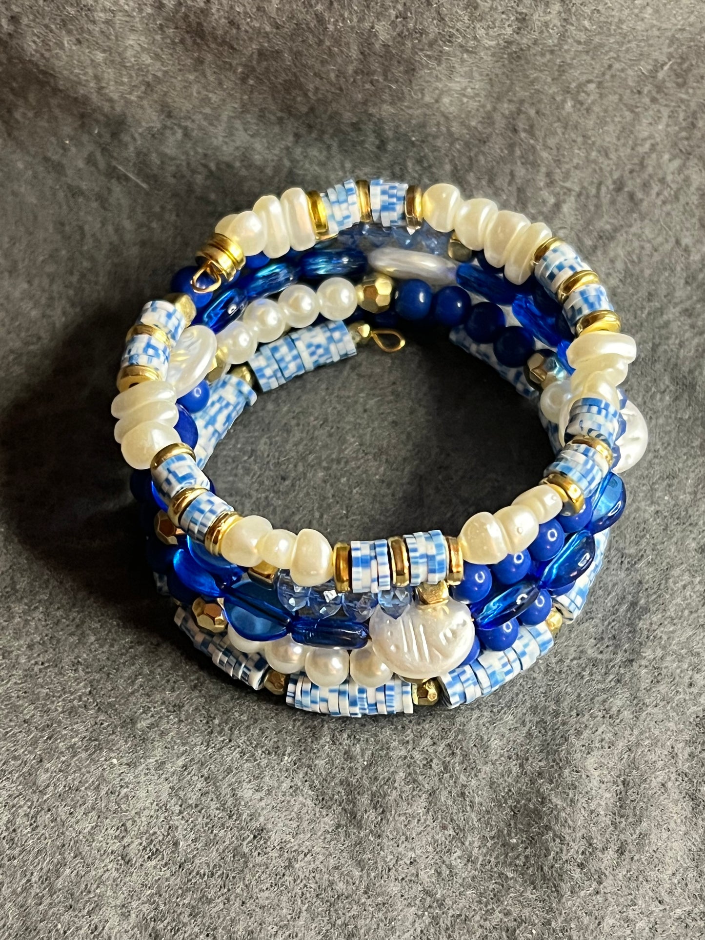 Blue And White Memory Wire Wrap Bracelet