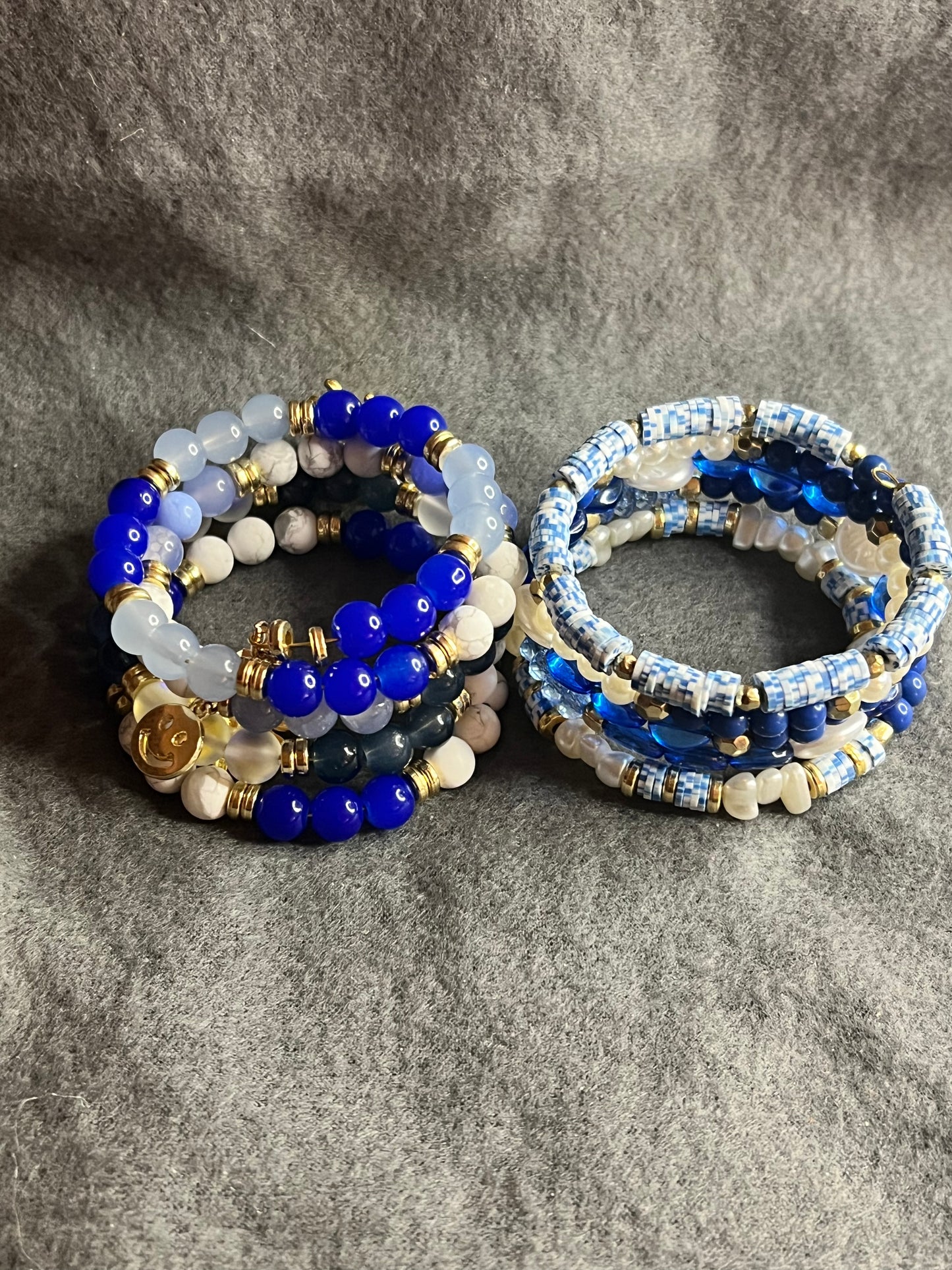 Blue And White Memory Wire Wrap Bracelet