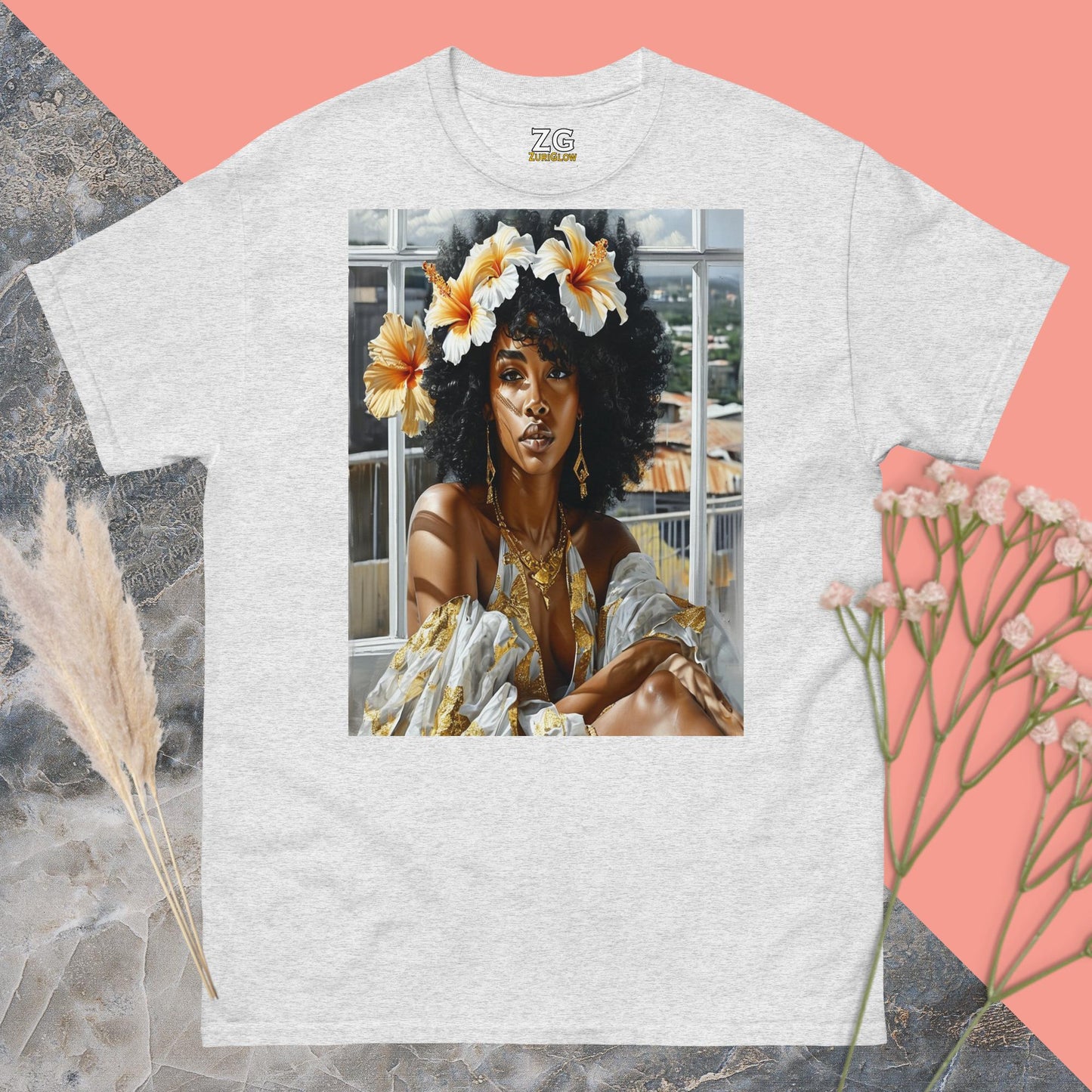 Gold hibiscus girl classic tee